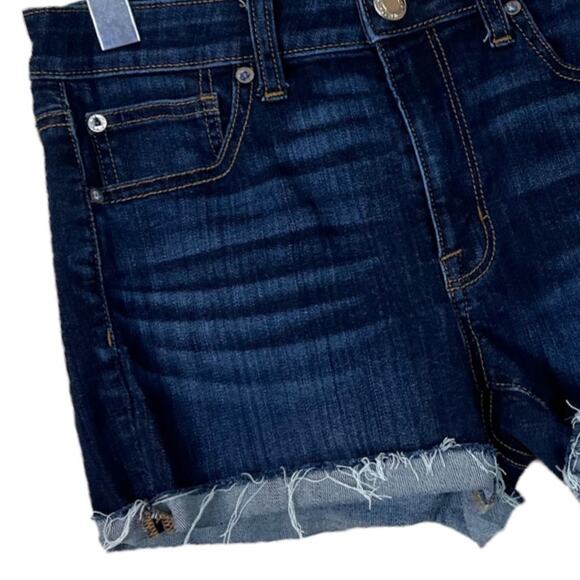 American Eagle AEO Jean Shorts Raw Frayed Hem 3” Inseam Stretch Dark Wash Size 2 - Picture 3 of 8